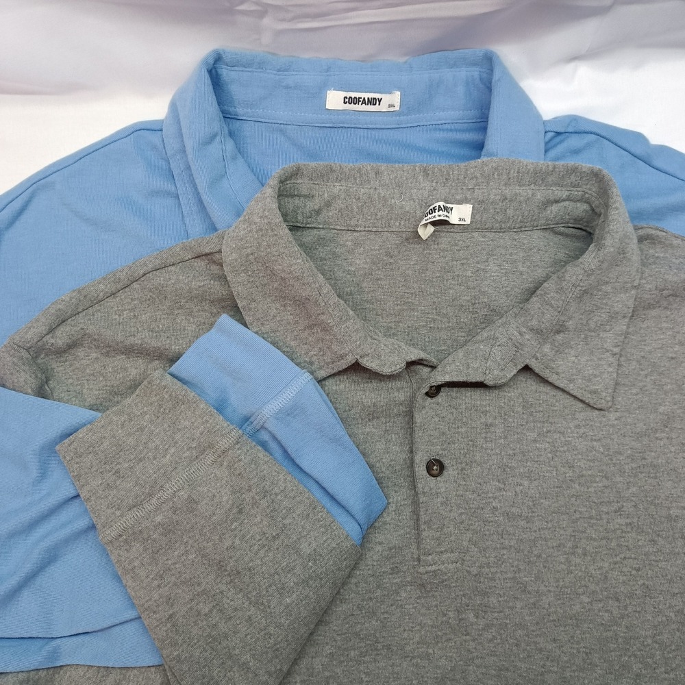 Coofandy Mens 2 Pack Long‎ Sleeve Polo Shirts Blue Gray Size 3XL Stretch Casual